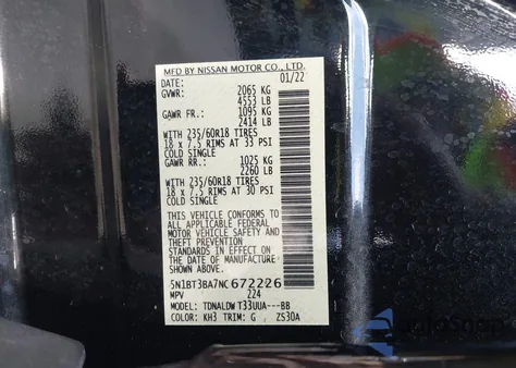 2022 Nissan Rogue Sv Fwd from USA, damaged, VIN 5N1BT3BA7NC672226